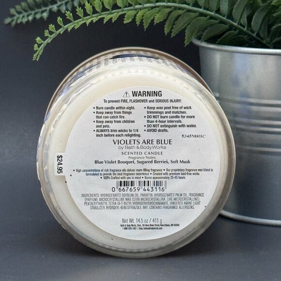 BBW Violets Are Blue Bath & Body Works 3 Wick Candle - Picture 9 of 10